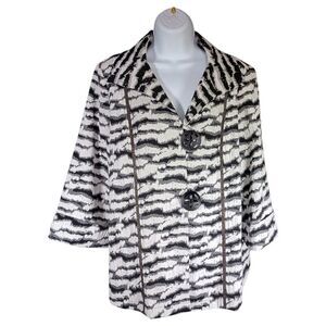 Ic By Connie K Jacket L Womens Multicolor Blazer Unlined Button Casual 3/4